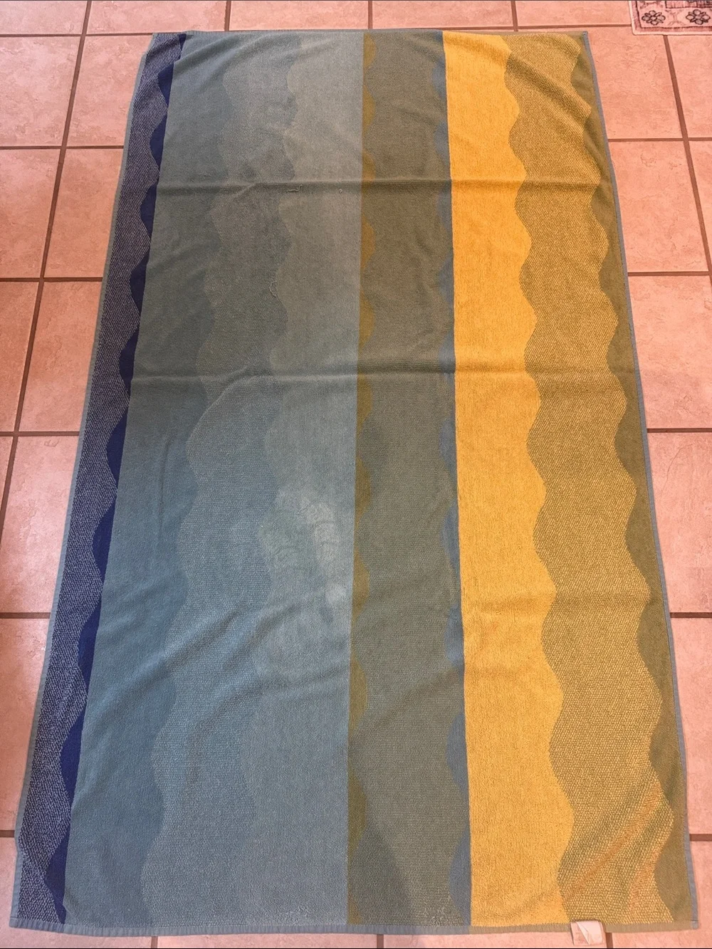 Eddie Bauer Home Aqua and Light Green Yellow Wave Beach Towels